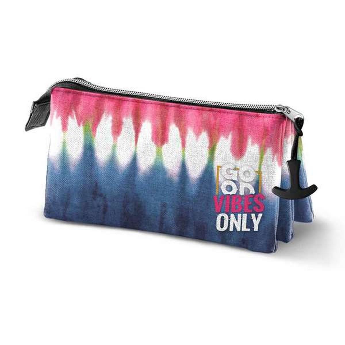 Penalhus Karactermania - tredobbelt, Good Vibes Only Tie Dye Denim (23 × 11 × 10 cm)