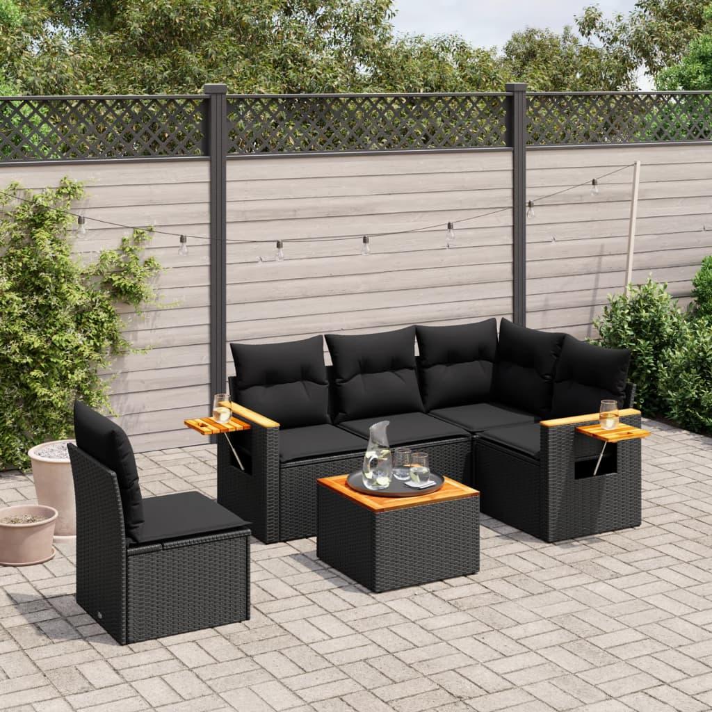 Sofasæt Til Haven 5 Dele Med Hynder Polyrattan Sort - Sort / Med bord