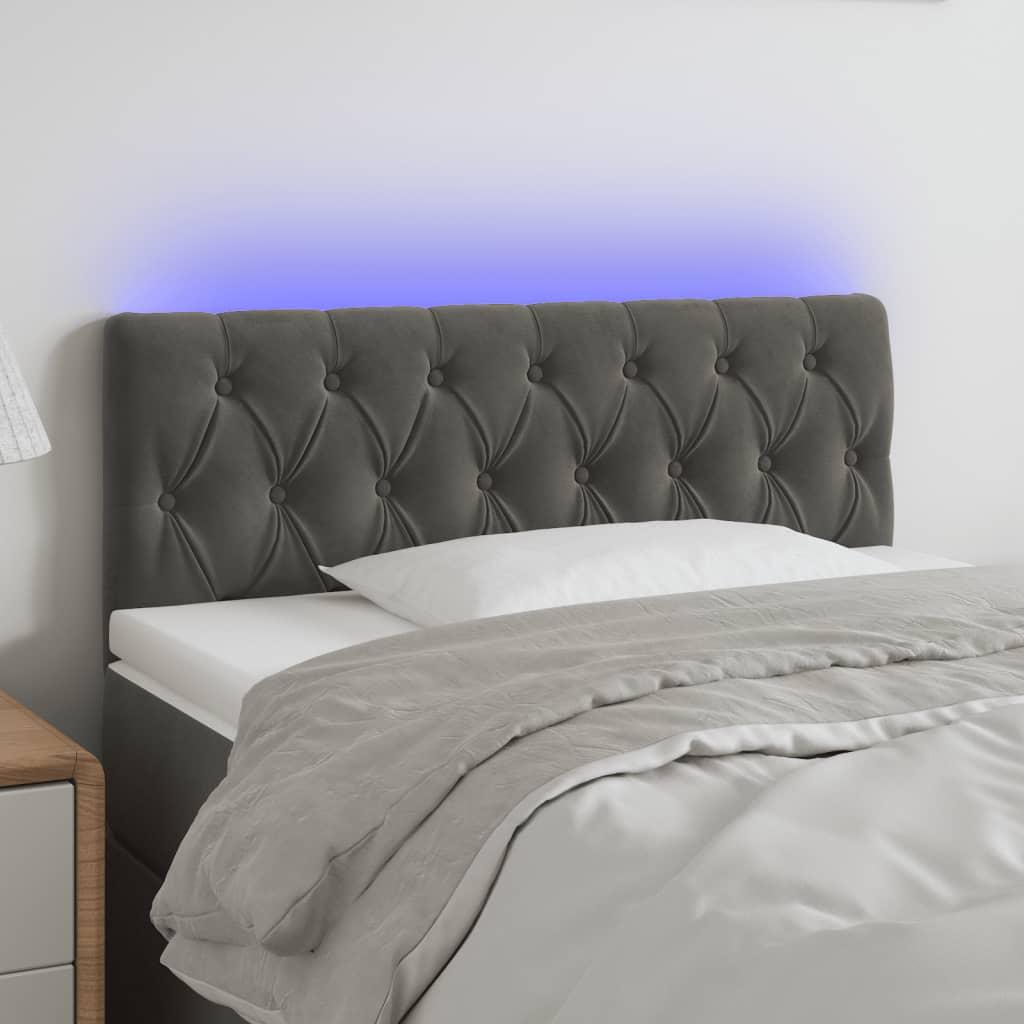 Sengegavl med LED-lys 90x7x78/88 cm velour mørkegrå