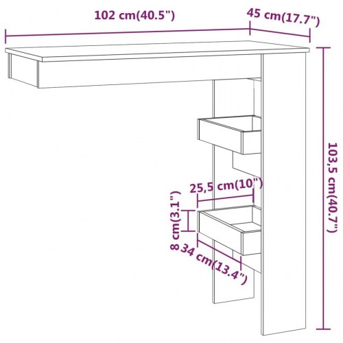 Vægmonteret barbord 102×45×103,5 cm i hvidt konstrueret træ