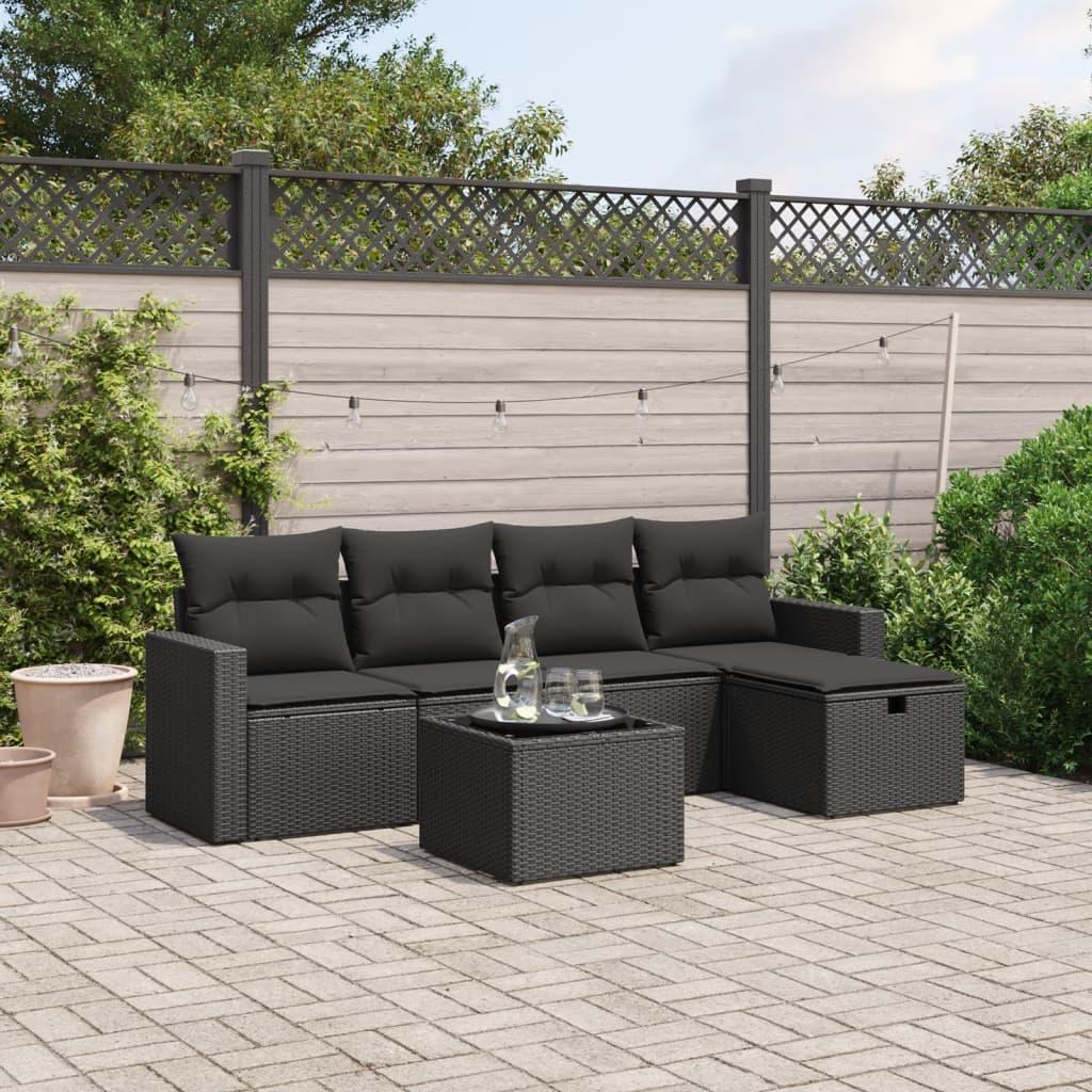 vidaXL sofasæt til haven 6 dele med hynder polyrattan sort