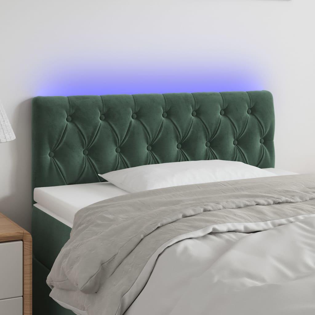 Sengegavl med LED-lys 90x7x78/88 cm velour mørkegrøn