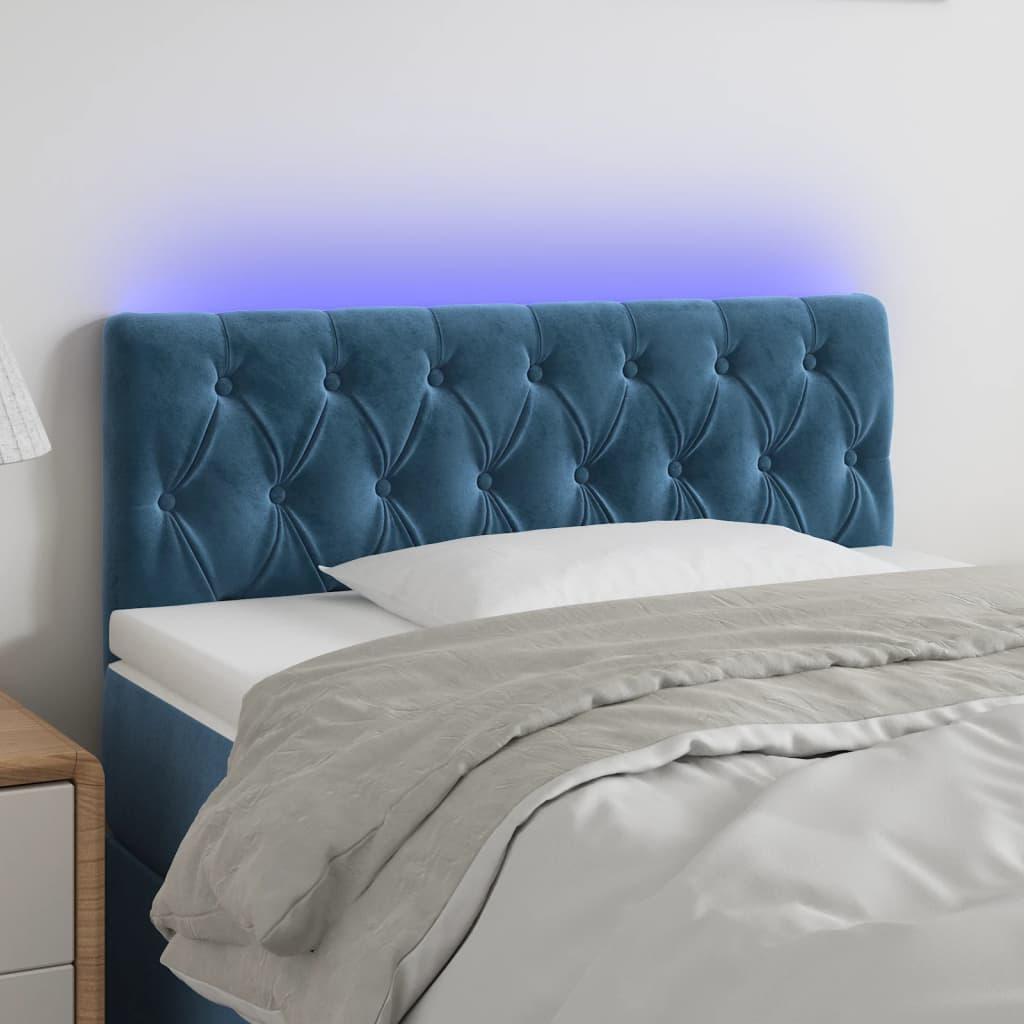 Sengegavl med LED-lys 90x7x78/88 cm velour mørkeblå