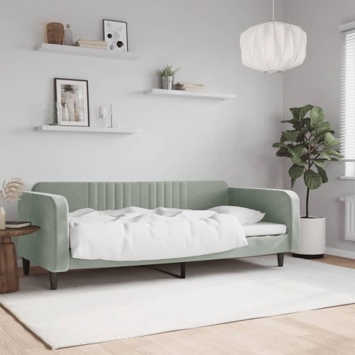 Daybed 90x200 cm i velour - lysegrå sengeramme/sovesofa