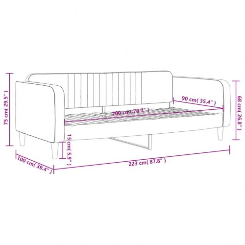 Daybed 90x200 cm i velour - lysegrå sengeramme/sovesofa