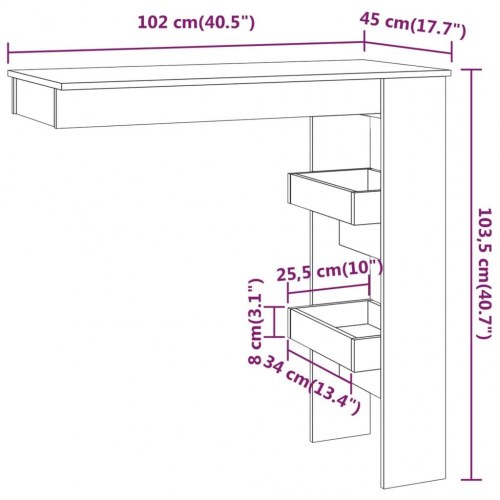 Vægmonteret barbord 102×45×103,5 cm i konstrueret træ - sonoma-eg