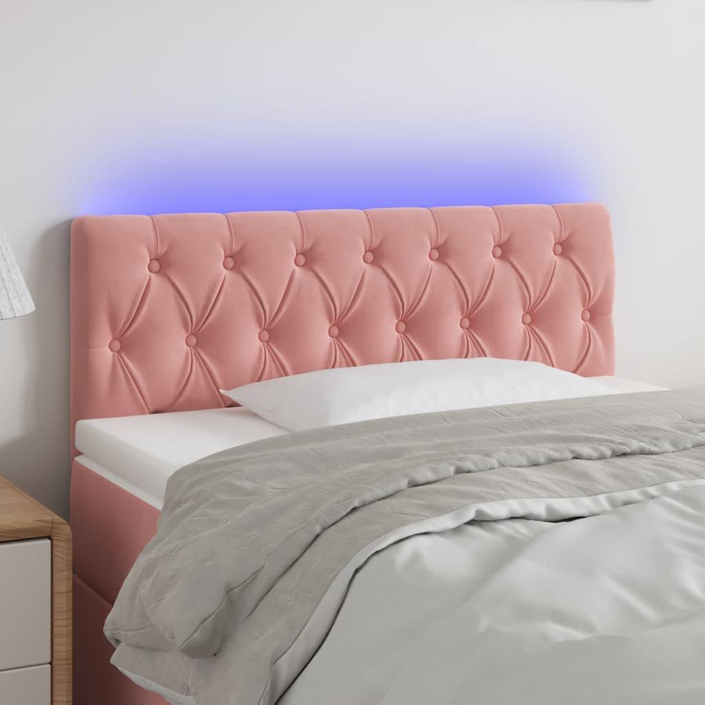 Sengegavl med LED-lys 90x7x78/88 cm velour lyserød