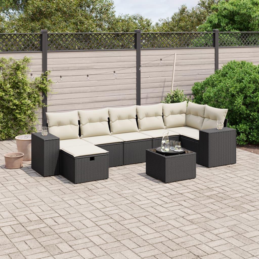 Sofasæt til haven 8 dele med hynder polyrattan sort