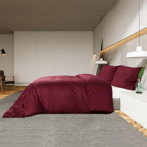 Sengetøj 140 x 200 cm i mikrofiber med pudebetræk - bordeaux