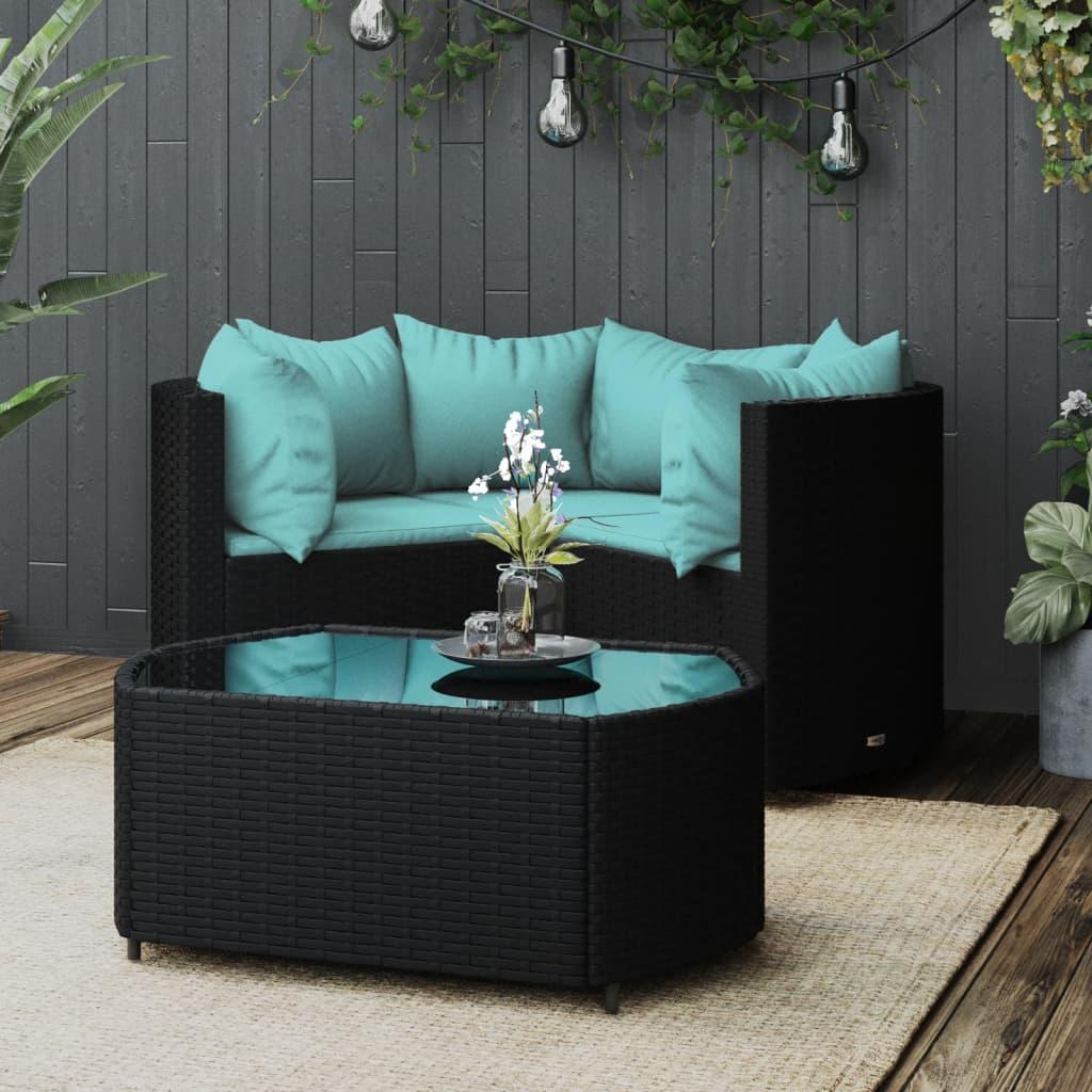 Loungesæt Til Haven 4 Dele Med Hynder Polyrattan - Sort og blå