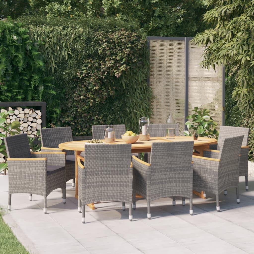 Spisebordssæt Til Haven 9 Dele Med Hynder - 8 / Grå