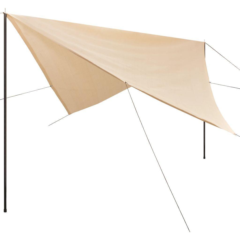 Solsejl/tarp med stænger HDPE firkantet 5 x 5 m cremefarvet