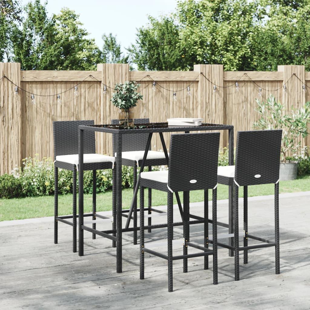 Barsæt Til Haven 5 Dele Med Hynder Polyrattan - 4 / Sort / 110 cm bordlængde