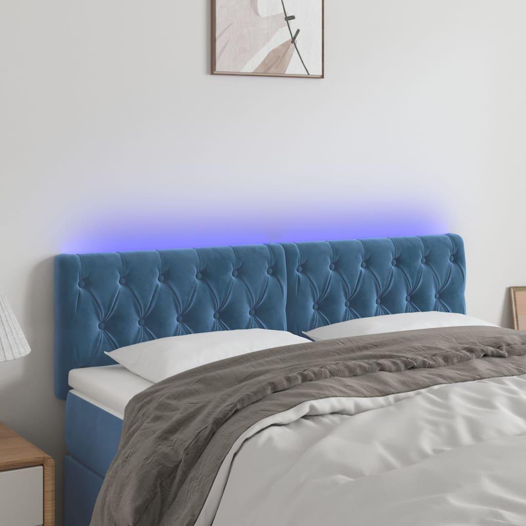 Sengegavl med LED-lys 160x7x78/88 cm velour mørkeblå