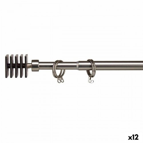 Gardinstang forlængbar i jern - firkantet knop, sølv, 125,5-210 cm (12 stk.)