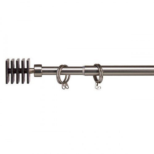 Gardinstang forlængbar i jern - firkantet knop, sølv, 125,5-210 cm (12 stk.)