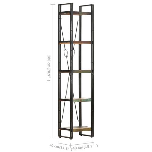Bogreol med 5 hylder 40x30x180 cm massivt genbrugstræ