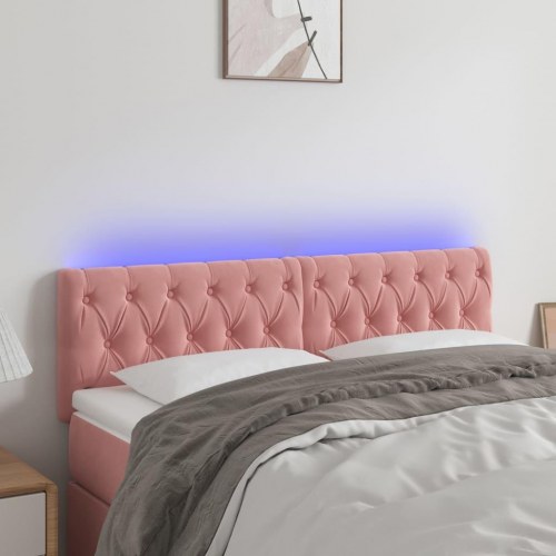Sengegavl med LED-lys 160 x 7 x 78/88 cm - lyserød velour