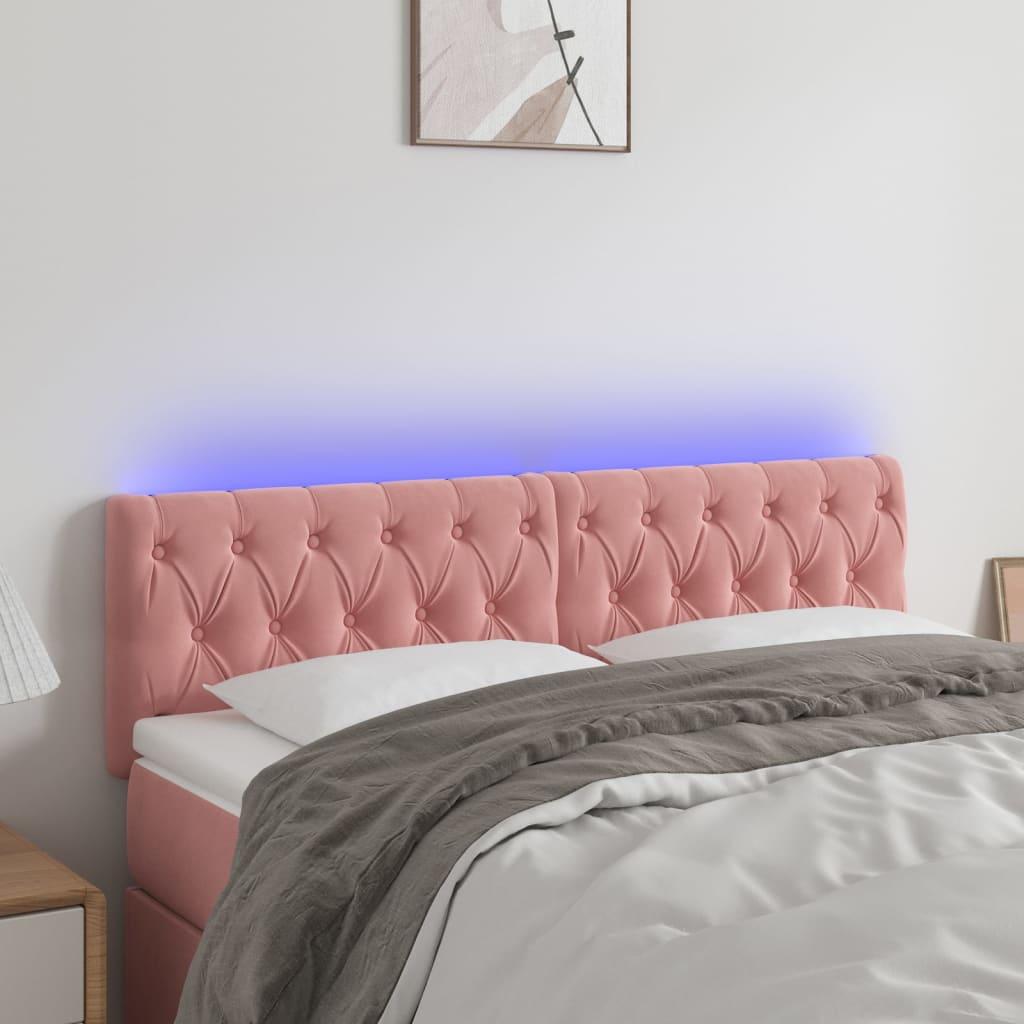Sengegavl med LED-lys 160x7x78/88 cm velour lyserød