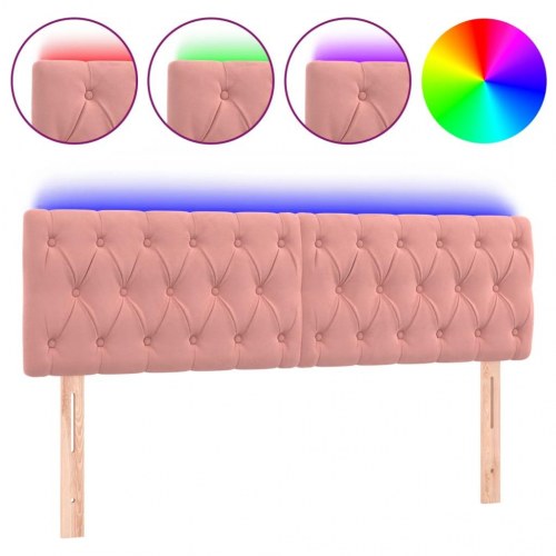 Sengegavl med LED-lys 160 x 7 x 78/88 cm - lyserød velour