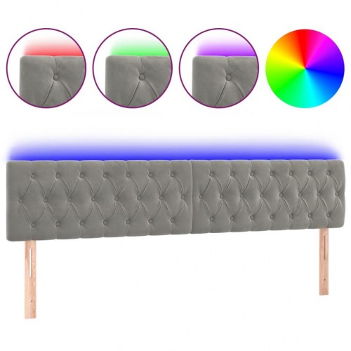 Sengegavl med LED-lys 180 x 7 x 78/88 cm - lysegrå