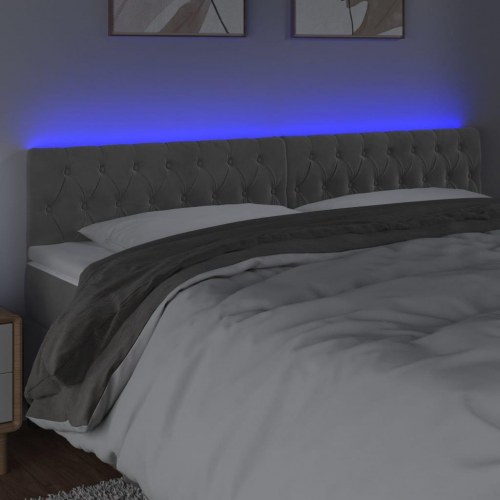 Sengegavl med LED-lys 180 x 7 x 78/88 cm - lysegrå