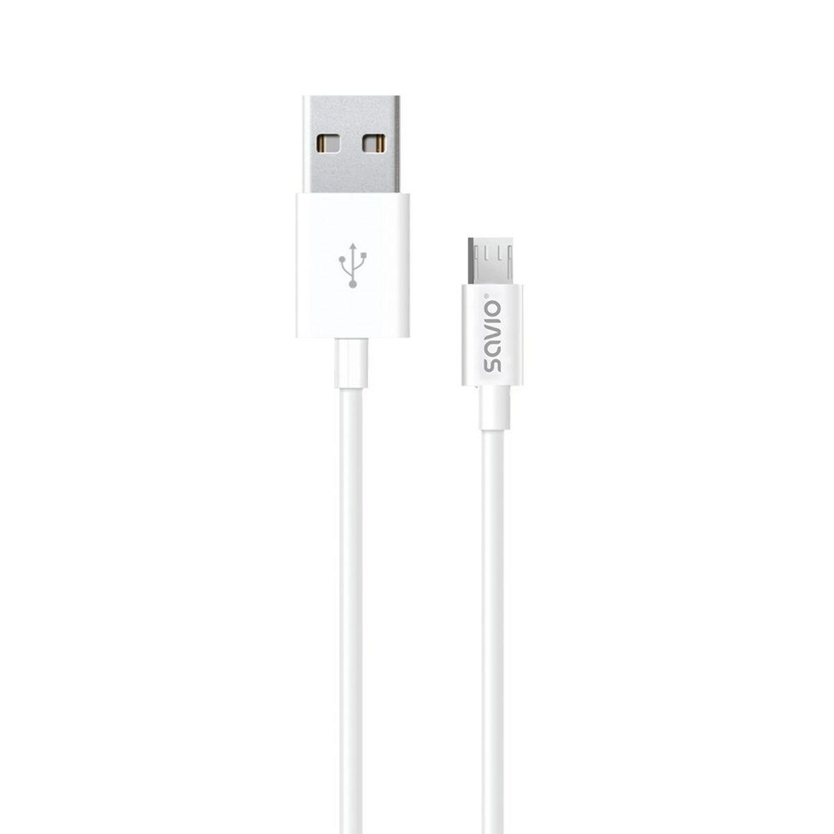 Savio USB til Micro USB-kabel CL-124 - Hvid, 2 m