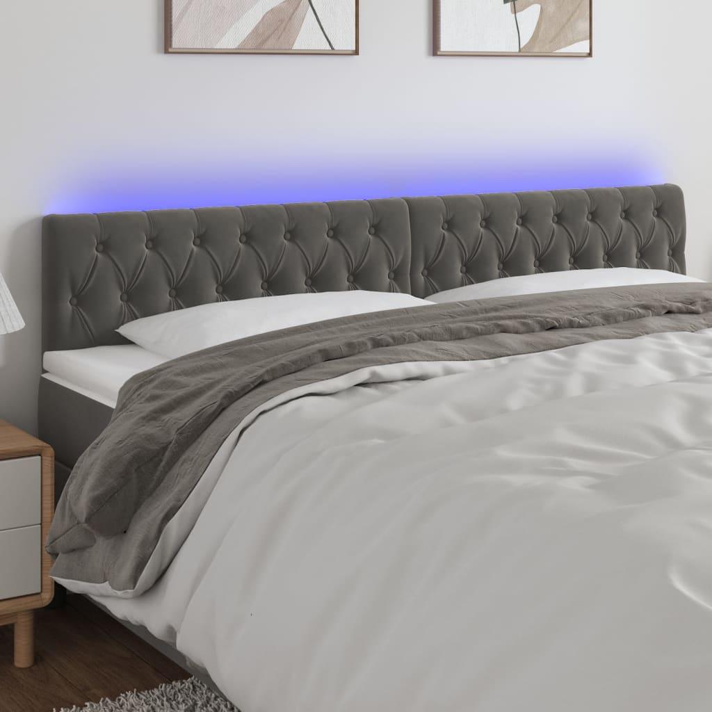 Sengegavl med LED-lys 180x7x78/88 cm velour mørkegrå
