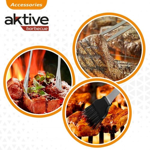 Aktive grillredskaber i rustfrit stål med silikone - sæt med 5 dele i taske