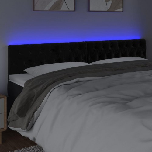 Sengegavl med LED-lys 180 x 7 x 78/88 cm - sort velour