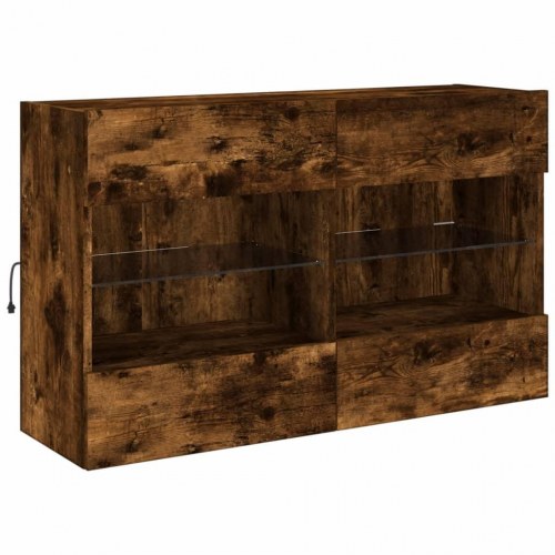 Væghængt tv-bord med LED-lys - røget egetræ, 98,5 x 30 x 60,5 cm