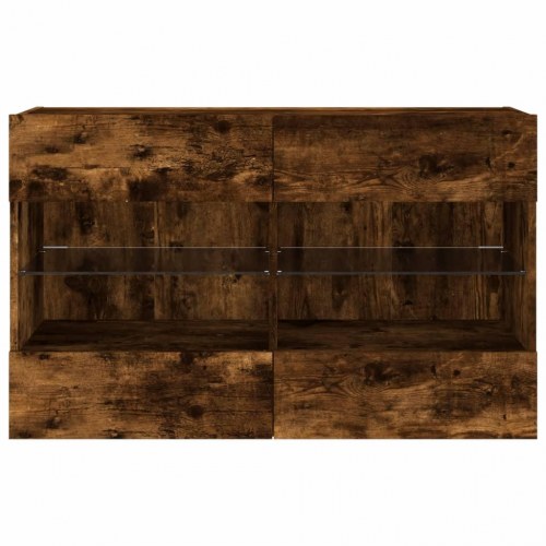 Væghængt tv-bord med LED-lys - røget egetræ, 98,5 x 30 x 60,5 cm