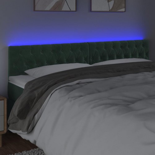 Sengegavl med LED-lys 180 x 7 x 78/88 cm - mørkegrøn fløjl
