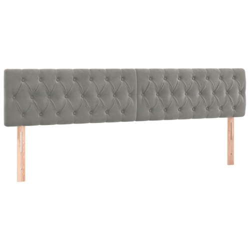 Sengegavl med LED-lys 200x7x78/88 cm velour lysegrå