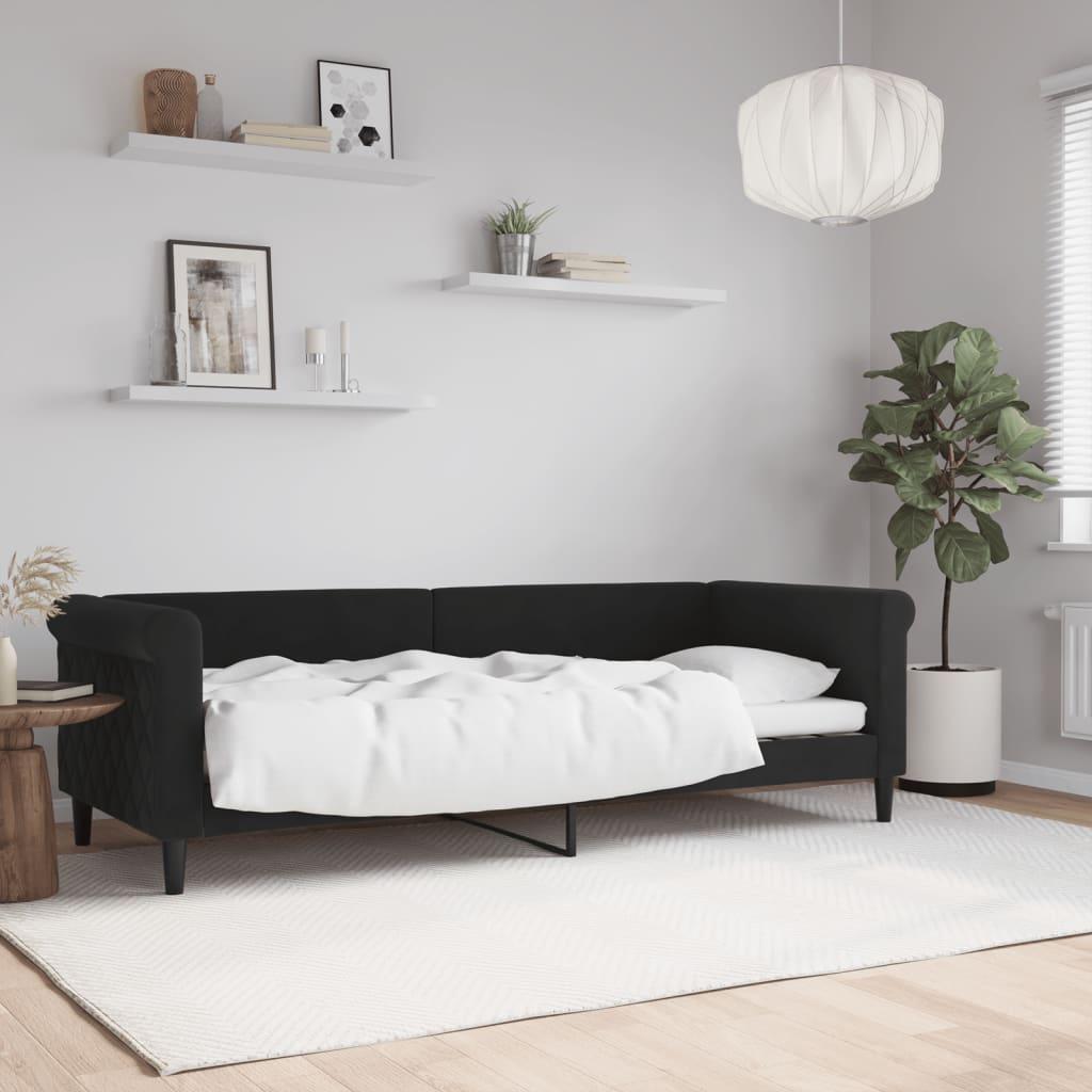 Daybed i velour - 80 x 200 cm, sort sengeramme