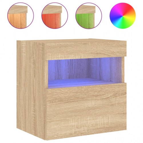 Væghængt tv-bord med LED-lys - 40x30x40 cm, sonoma-eg
