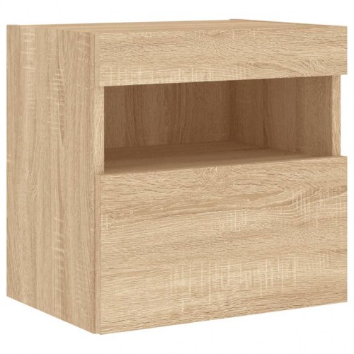 Væghængt tv-bord med LED-lys - 40x30x40 cm, sonoma-eg