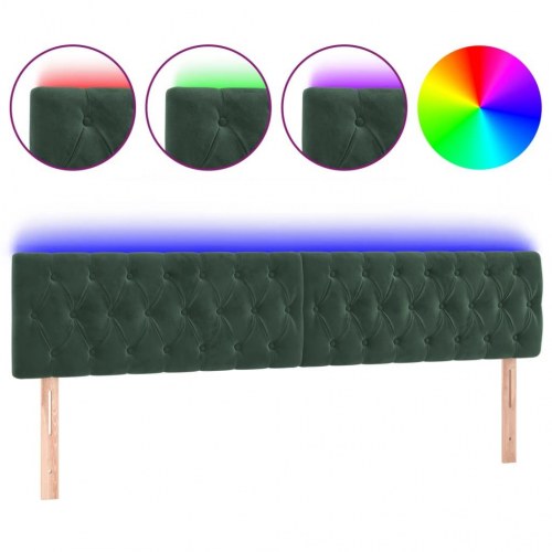 Sengegavl med LED-lys i velour 200 x 7 x 78/88 cm - mørkegrøn