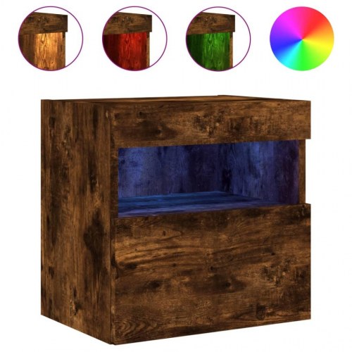 Væghængte tv-borde med LED-lys, 2 stk. - 40x30x40 cm, røget eg