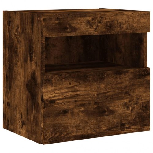 Væghængte tv-borde med LED-lys, 2 stk. - 40x30x40 cm, røget eg