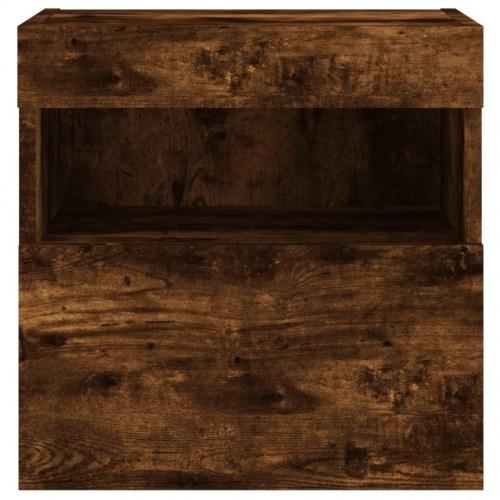 Væghængte tv-borde med LED-lys, 2 stk. - 40x30x40 cm, røget eg