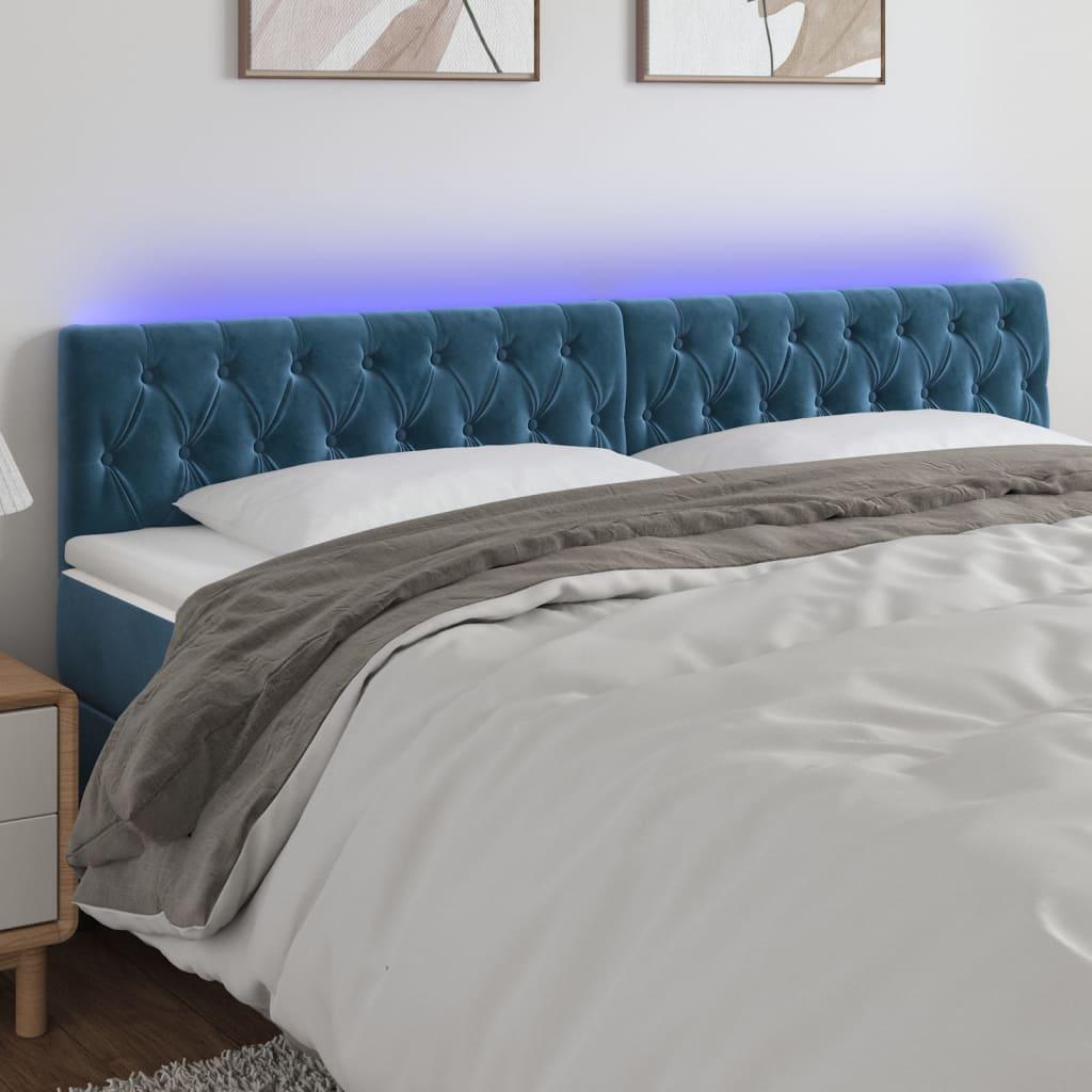 Sengegavl med LED-lys 200x7x78/88 cm velour mørkeblå