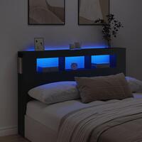 Sengegavl med LED-lys 160x18,5x103,5 cm konstrueret træ sort