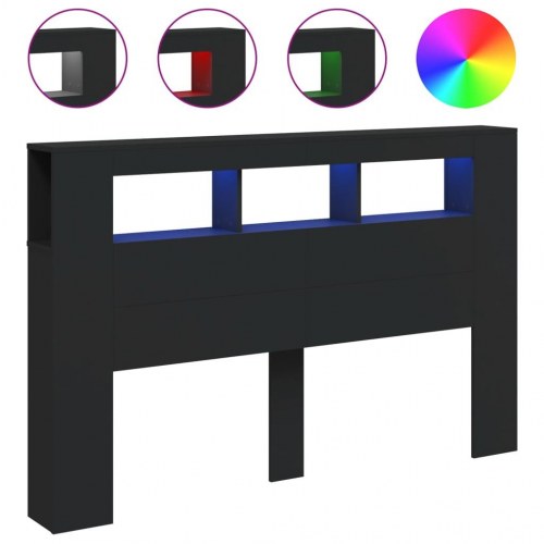 Sengegavl med LED-lys 160×18,5×103,5 cm - sort konstrueret træ