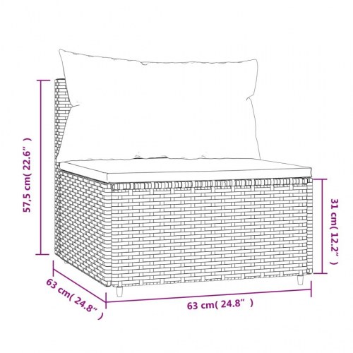 Midtermodul til havesofa med hynder polyrattan sort