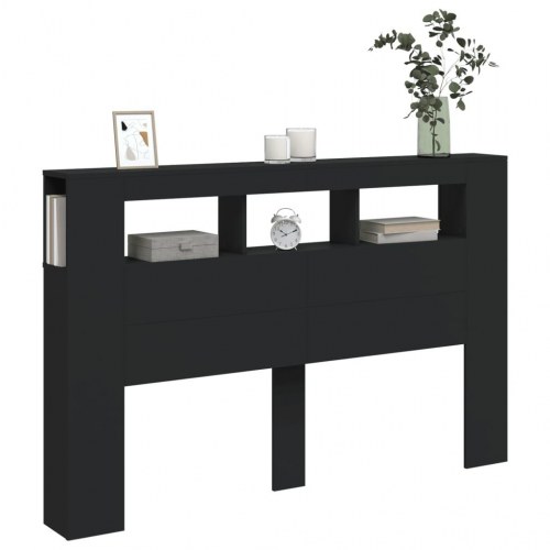 Sengegavl med LED-lys 160×18,5×103,5 cm - sort konstrueret træ