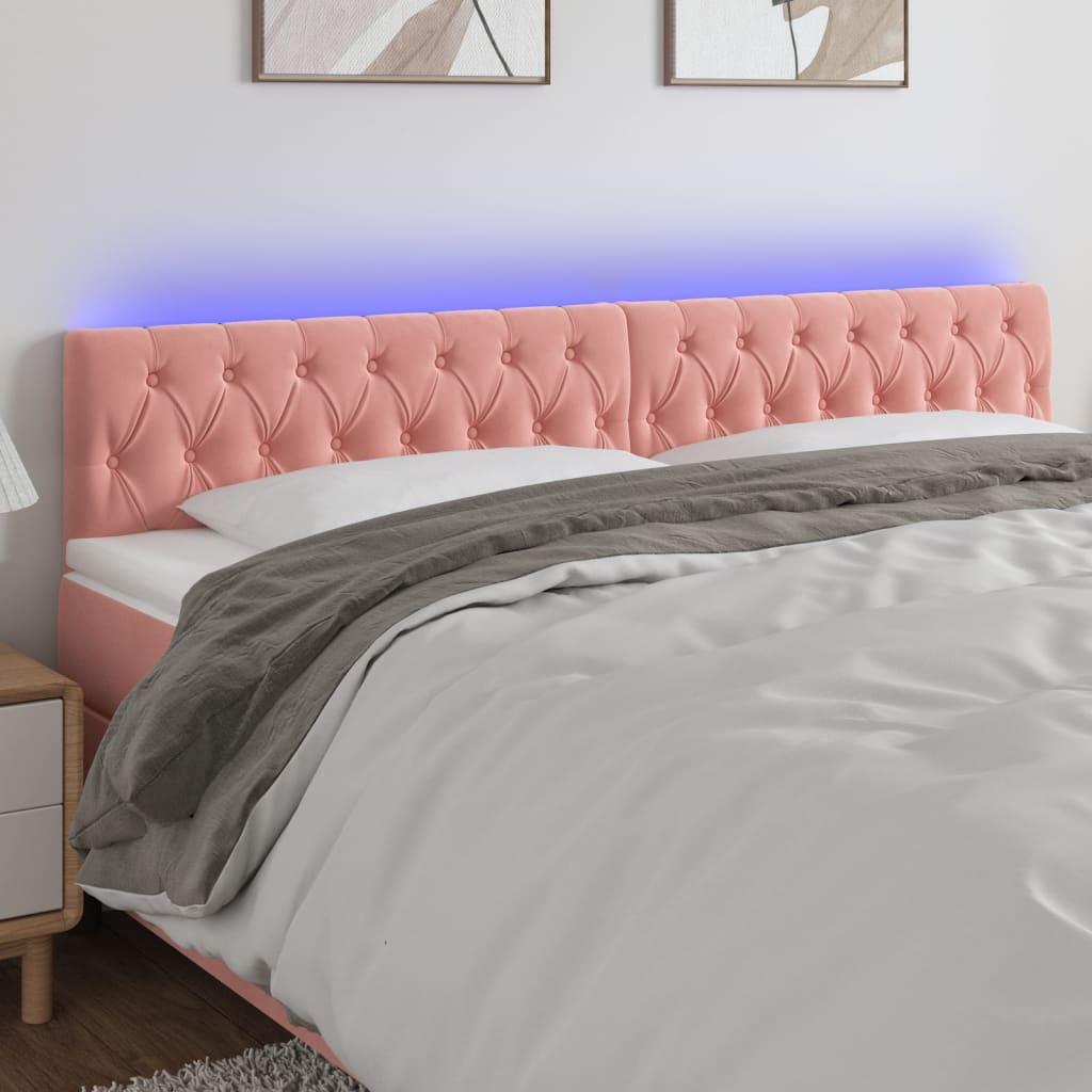 Sengegavl med LED-lys 200x7x78/88 cm velour lyserød