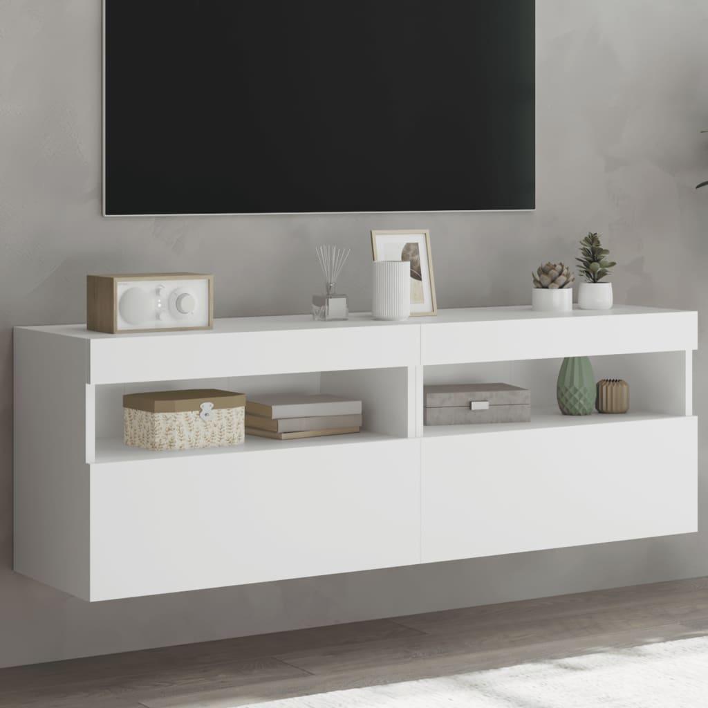 Væghængte tv-borde 2 stk. med LED-lys 60x30x40 cm hvid