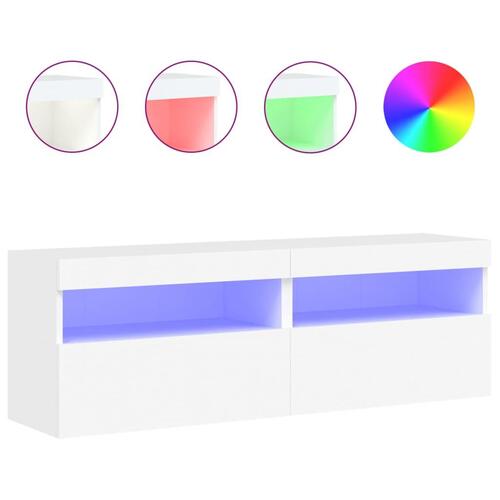 Væghængte tv-borde 2 stk. med LED-lys 60x30x40 cm hvid