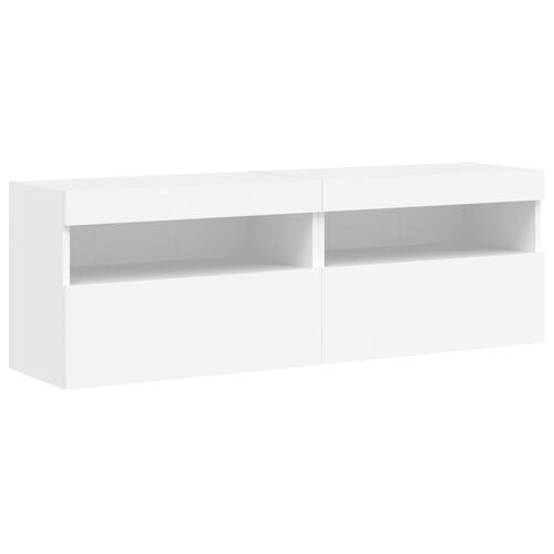Væghængte tv-borde 2 stk. med LED-lys 60x30x40 cm hvid